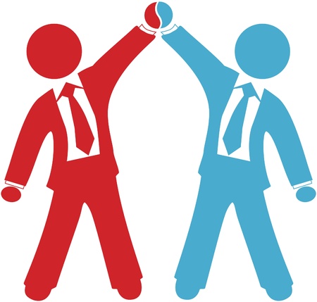 Business people celebration of collaboration deal agreement merger or partnership successのイラスト素材
