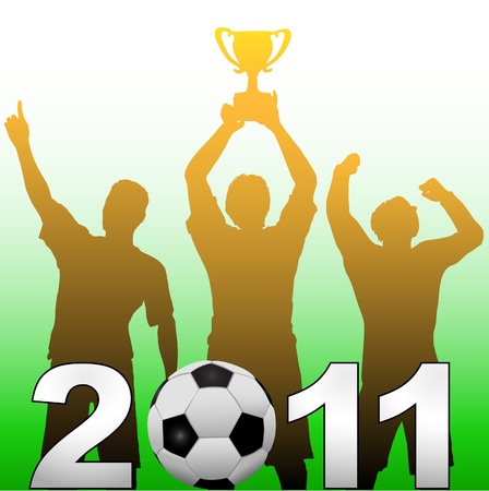 Three football players celebrate 2011 season soccer victory championship title gameのイラスト素材