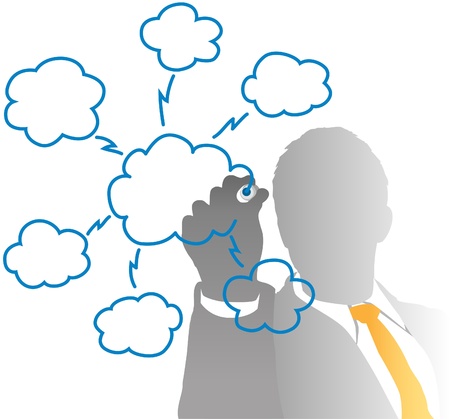 Business IT manager drawing cloud computing chart from behind frosted glassのイラスト素材