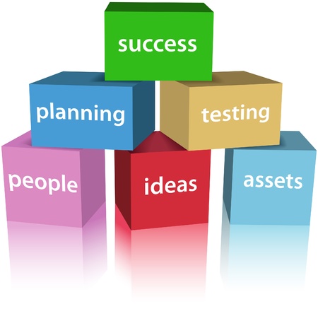 SUCCESS box on top of product development cycle cubes conceptのイラスト素材