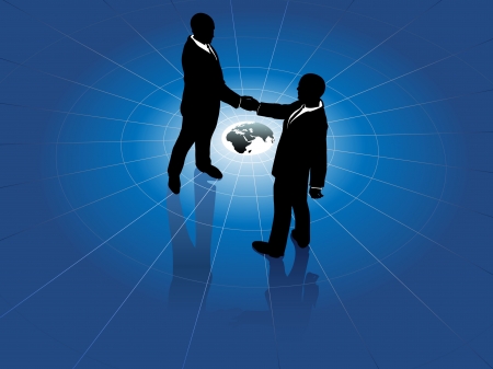 Global network business men partner in a  handshake for world agreementのイラスト素材