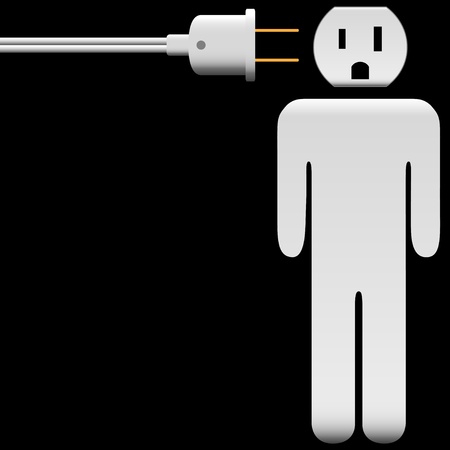 An electrical plug and Energy Person Symbol with electric outlet head isolated on black.のイラスト素材