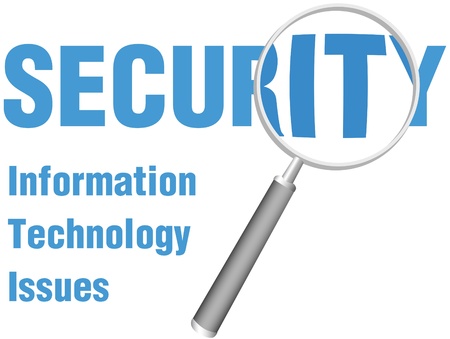 Magnifying glass focus look at close up of IT Security Technology Issuesのイラスト素材