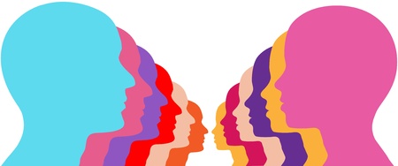 Rows of male female couples face off as men and women silhouettesのイラスト素材