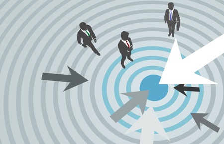 Business people and arrows converge on the marketing target center のイラスト素材