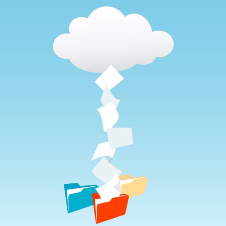 Data files from cloud computing technology streaming into file foldersのイラスト素材