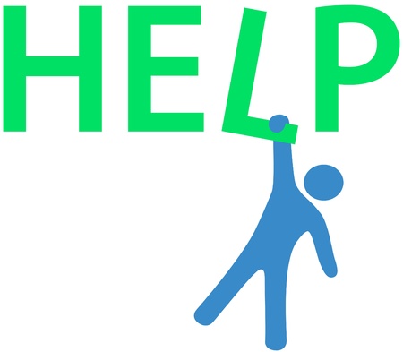 Person hanging on word needs help information answerのイラスト素材
