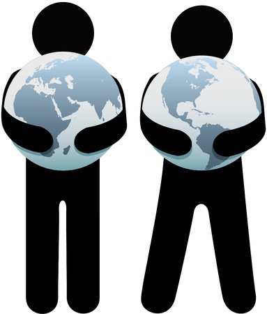 Earth hugger people holding world safe in their globalist armsのイラスト素材