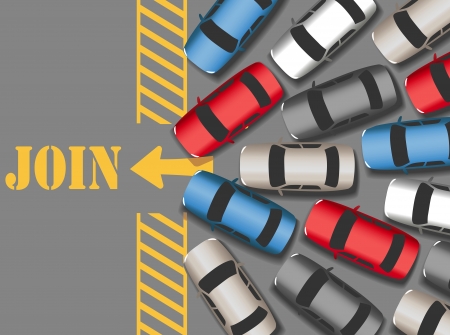 Visitors cars crowd in to join busy website or business のイラスト素材