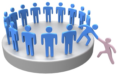 Helping hand member to join up with large social group or companyの写真素材