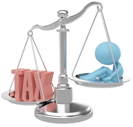 Person suffer weight of unfair heavy tax burdenの写真素材