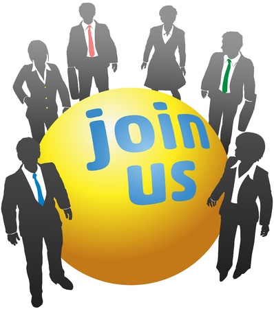 Join up with a team of business standing together around company symbol ballのイラスト素材