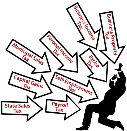 Paying and collecting too many high taxes force business man into a cornerのイラスト素材