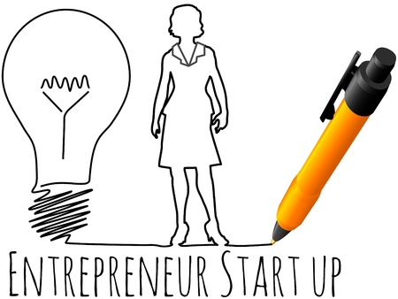 Business plan drawing of female entrepreneur startup idea light bulbのイラスト素材