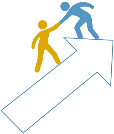 Person helping friend partner step up on arrow to successのイラスト素材