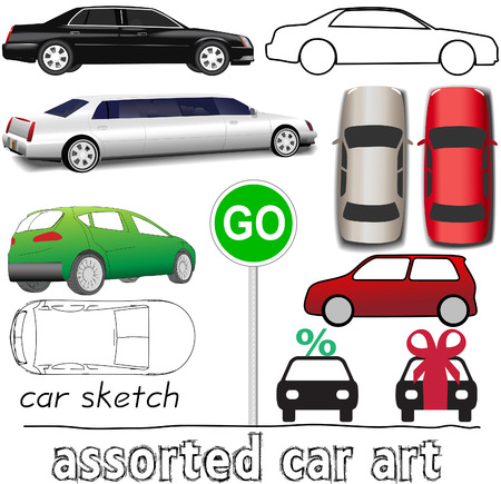 Set of Car and auto transportation symbols and drawingsのイラスト素材