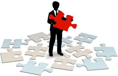 Business person holding puzzle piece to solve customer service support problemのイラスト素材