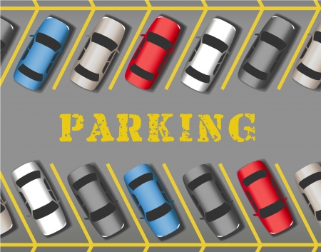 Many cars parked in store or business parking lot filling all the spacesのイラスト素材