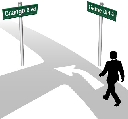 Business person decision to go same old way or change choose new path and directionのイラスト素材