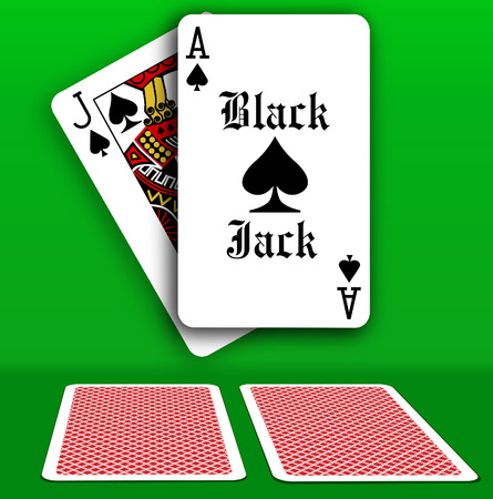 Black Jack Ace Spades hand dealer card backs face down on casino game tableのイラスト素材
