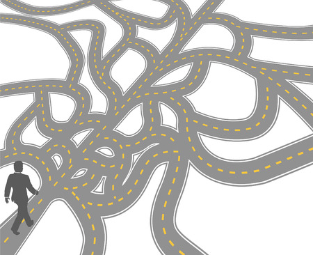 Business person finds complicated choices and confusing decisions to go forwardのイラスト素材
