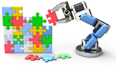 Robotic arm finds technology business problem solutionの写真素材