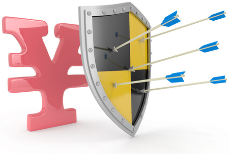 Security shield protects money, Japanese yen financial securityの写真素材