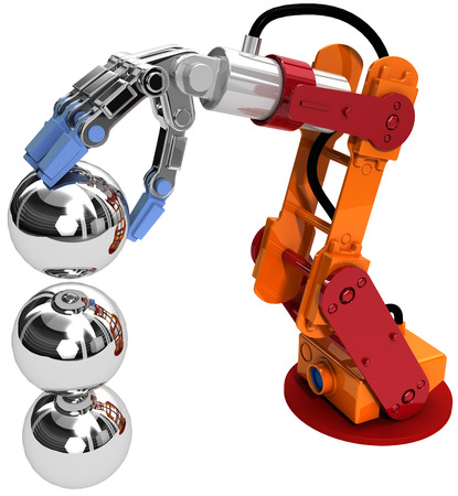 Robotic arm building growth in technology business as ball bearings stackの写真素材