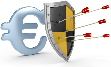 Security shield protects money European Euro currency financial securityの写真素材