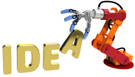 Robot arm holding letter in Idea word for automation technologyの写真素材