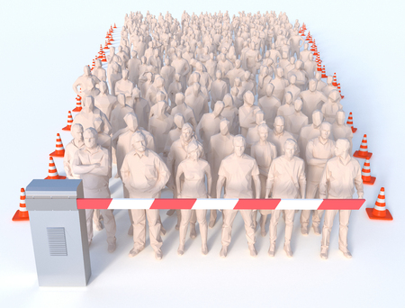 A crowd of many people are blocked and forced to stop and wait by government traffic barricade
の写真素材