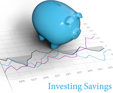 Investing piggy bank retirement savings symbol on financial chartの写真素材