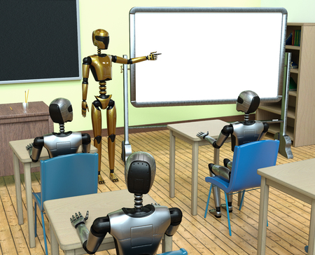 Robots machine learning data base automation in cyber technology classroom from robot teacherの写真素材