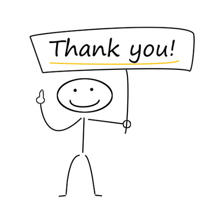 hand drawn cartoon stick figure showing thank you sign. Vector illustration.の写真素材