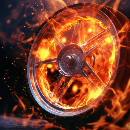 Wheel in flames AI Generatedの素材