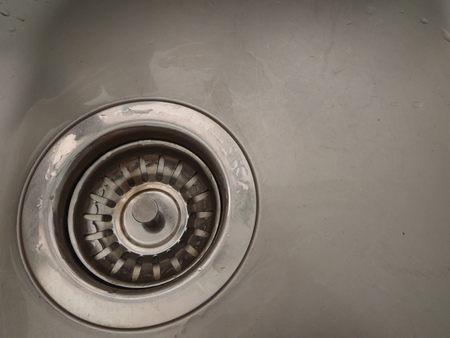 Close up of kitchen sink drain with space for copyの写真素材
