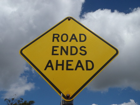 Road end ahead sign, concept of life ending in the heavens
