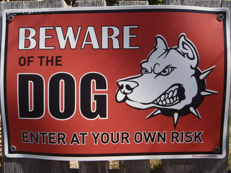 Beware of the dog signの写真素材