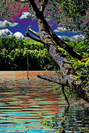 A lake in summer in pop art styleの写真素材