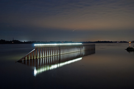 A sea sign in the eveningの写真素材