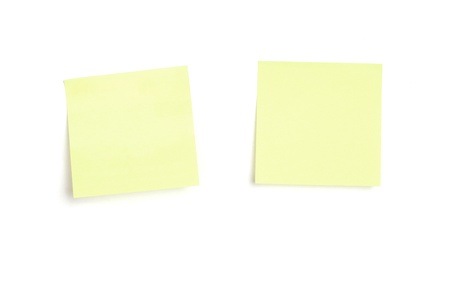 Two yellow post-it note papers with drop shadow, isolated on white