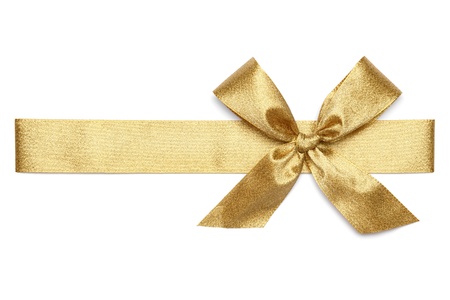 Golden Tie from present ribbon.Isolated on white background.の写真素材
