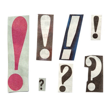 Set of letters cut out from different news papers and magazines as design elements Isolated on white background の写真素材