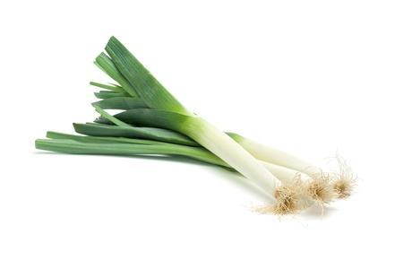 Isolated leek or field garlic on white background.の写真素材