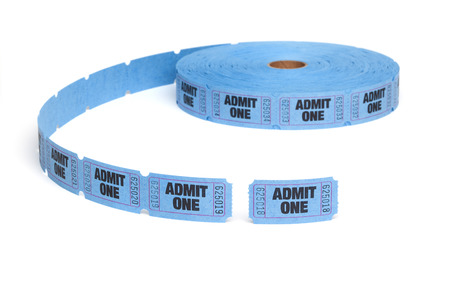 Series of Admit One Entry Tickets, Roll, Isolated on White Backgroundの写真素材