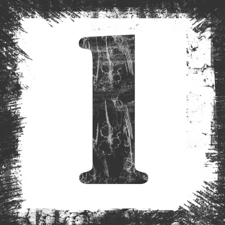 Number 1 in a series of single square stamps with grunge design, isolated on white background.の写真素材
