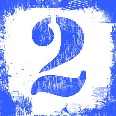 Number 2 in a series of single square stamps with grunge design, isolated on white background.の写真素材