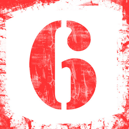 Number 6 in a series of single square stamps with grunge design, isolated on white background.