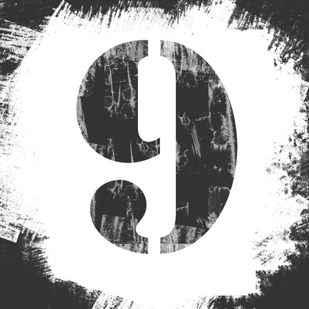 Number 9 in a series of single square stamps with grunge design, isolated on white background.