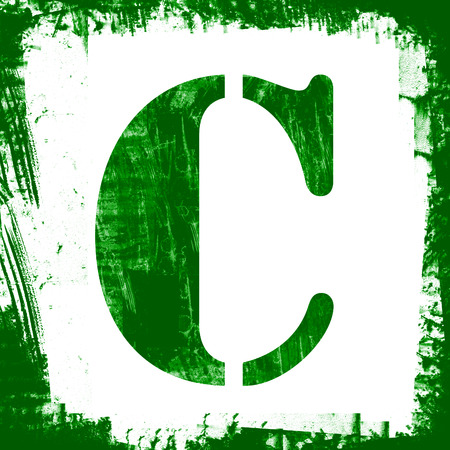 Letter C in a series of single square stamps with grunge design, isolated on white background.の写真素材